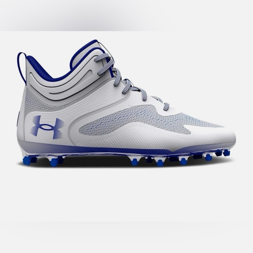 New Under Armour UA Mens Command MC Mid Football Cleats White/royal Blue Size 16